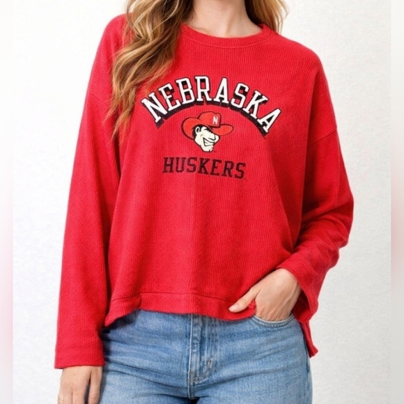 Champion Tops - Champion Nebraska Huskers Red Long Sleeve Waffle Knit Shirt Women’s Size Medium